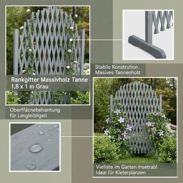 Trädgårdsgaller, Konstruktion av granträ, Fällbar dragspelsdesign,Ljusgrå
