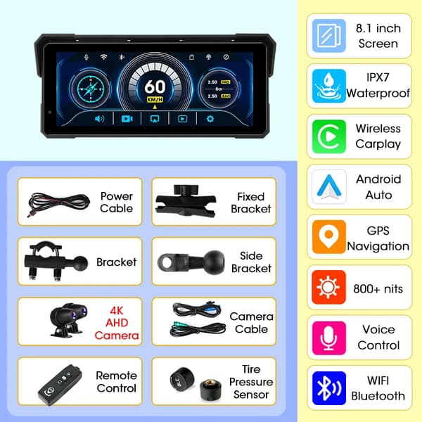 Multimediaafspiller, Vandtæt, Trådløs Kompatibilitet,8.1 tommer DVR_TMPS_Controller