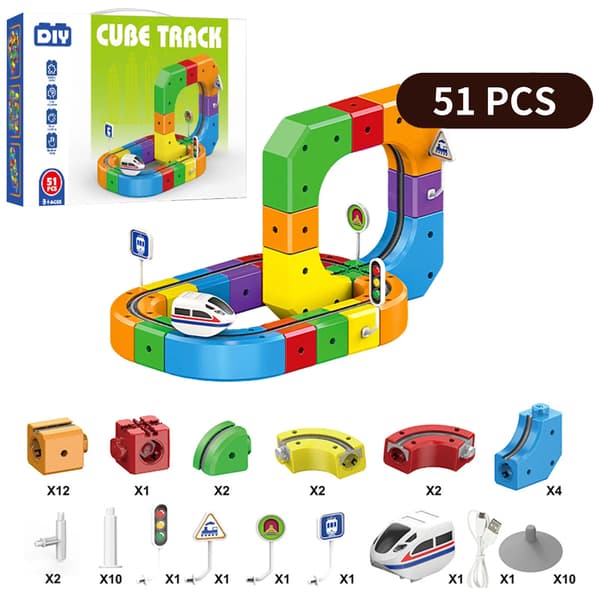 Magnetisk Banebil Sæt Legetøj, til Børn, USB Genopladelig, Kreativ Samlesæt,51PCS(pl)