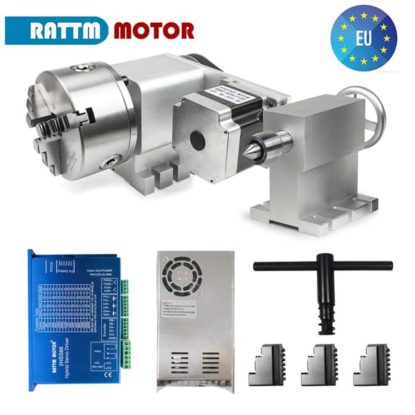 CNC Rotationsaxel, 3-jaw chuck, slutet loop servomotor,Med strömförsörjning