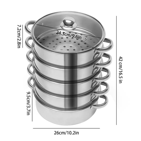 Ångkokare, 5-lagersdesign, Hållbar konstruktion,Silver