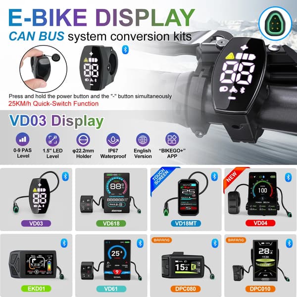 EBike Display, CAN BUS Kompatibilitet, LED Indikatorpanel,VD03 Mini-CAN