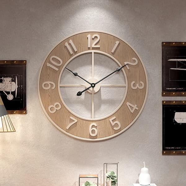 Väggklocka, 60 cm diameter, cirkulär form, visardisplay, tyst mekanism, järnmaterial