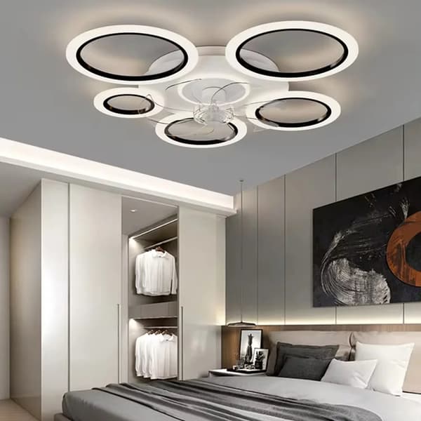 Loftventilatorlampe, Integreret Belysning, Justerbar Lysstyrke,sort