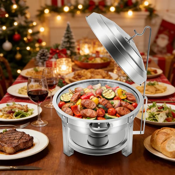 Chafing Dish, Rustfrit Stål, Rund Design,Sølv