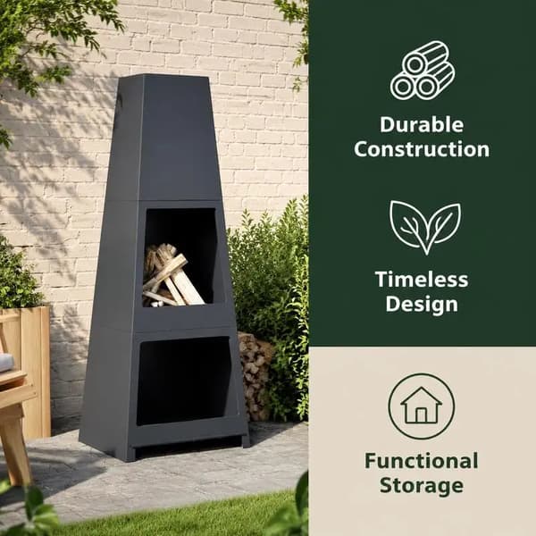 Udendørs Pejs, Stål Konstruktion, Tårn Design,Sort