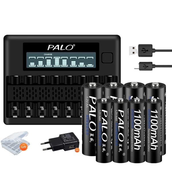 Genopladelige batterier, NiMH, smart oplader,4AA 4AAA 1Lader