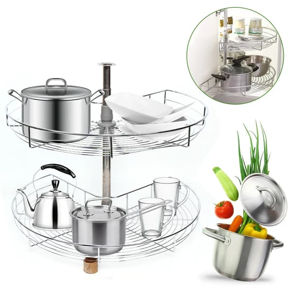Hörnskåp Förvaring, 270° Rotationsdesign, 2-Lagers Organisation,Silver