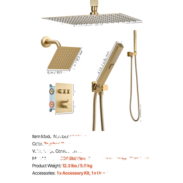 Bruserarmatur Sæt, 3-i-1 System, Holdbart Design,12in Type2