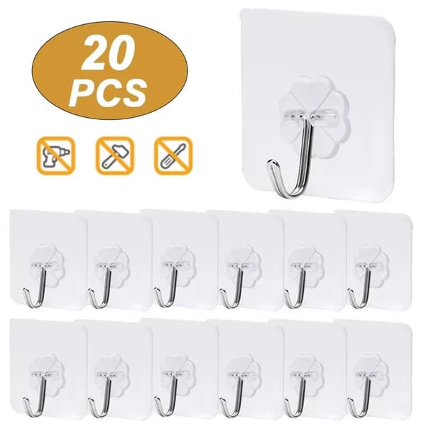Väggkrokar, Självhäftande, Transparent Design,20Pcs krokar