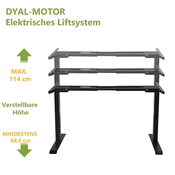 Højdejusterbart Skrivebordsramme, Dobbelt Motor System, Hukommelsesfunktion,Sort