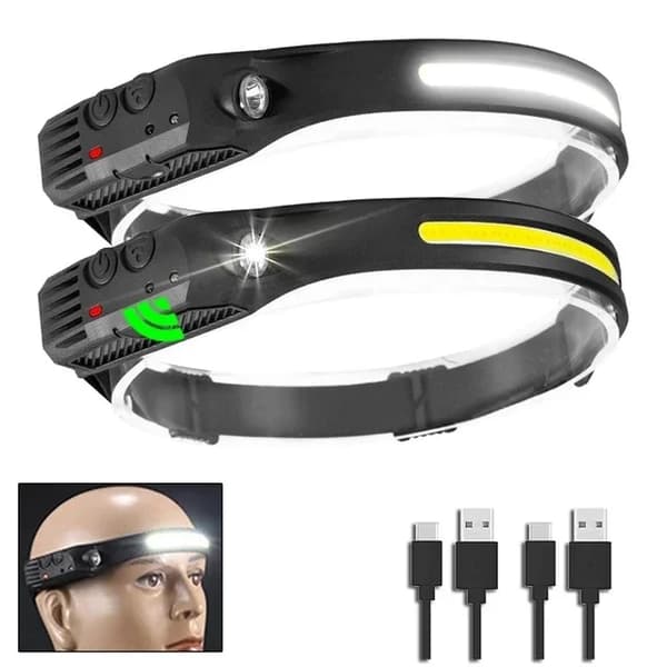 Hovedlampe, USB-genopladelig, Vandtæt,2PCS