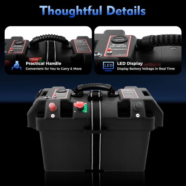 Batterilagringsboks, Holdbart Design, Dobbelt USB-porte,sort