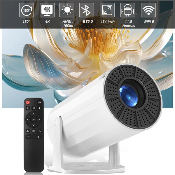 Projektor, 4K-stöd, Wi-Fi och Bluetooth-anslutning,vit