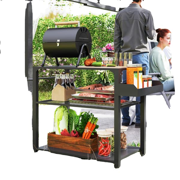 Grillvogn, 3-lags hylder, holdbar konstruktion,sort
