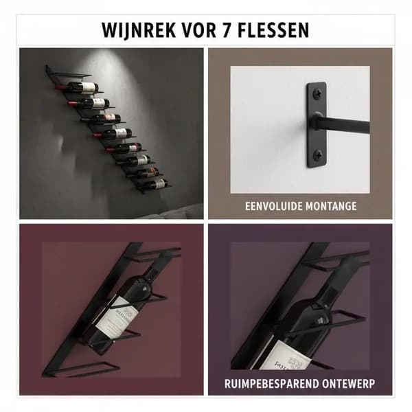 Vinholder, Væghængt, Robust Sort Metal Design,hær grøn