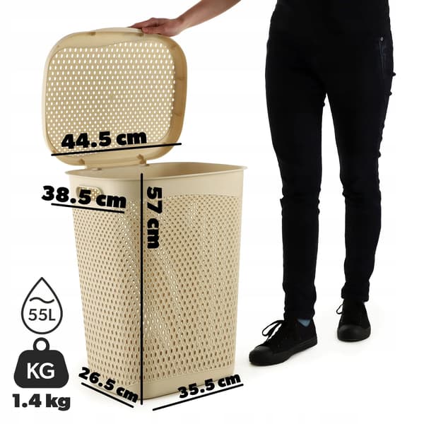 Tvättkorg, Rymlig 55L Kapacitet, Lätt Design,Beige