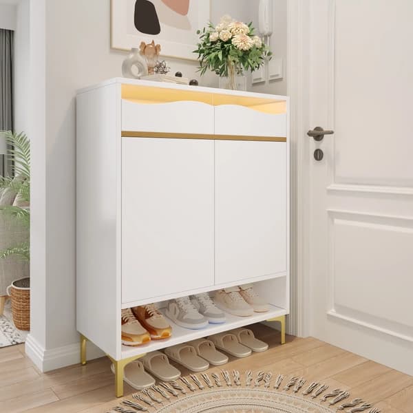 Sko Skab, Pladsbesparende Design, Integreret LED Belysning,HVID