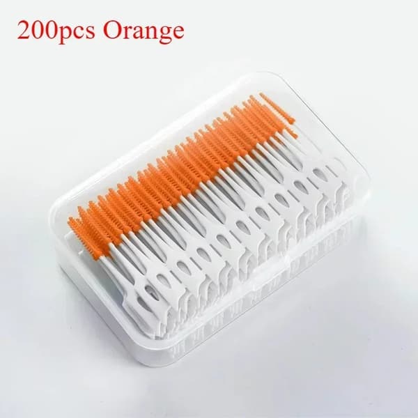 Interdentalbørster, 200 Stykker, Bløde Silikonebørster,200stk Orange