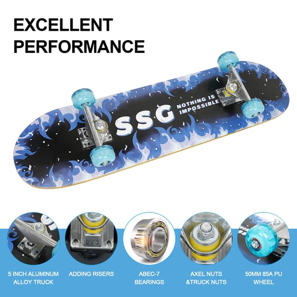 Skateboard, 7 lager lönnträ, ABEC-7 kullager,Blå