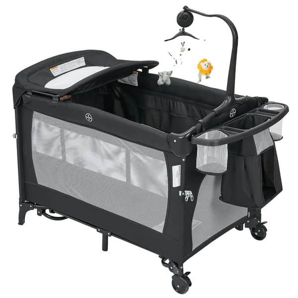 Babyseng, Multifunktionel Legeflade, Praktisk Opbevaring,sort
