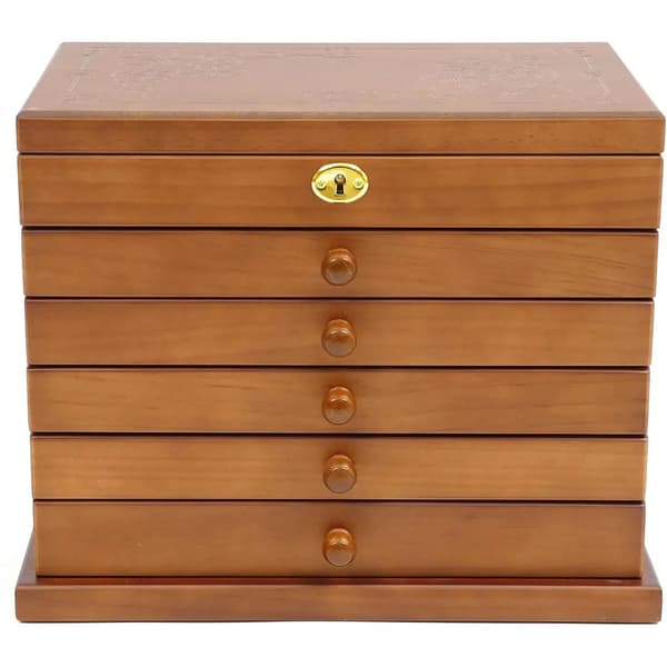 Smykkeskrin, 6 Skuffer, Elegant Design,Brun