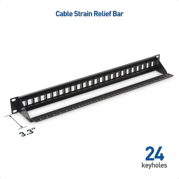 Nätverkspatchpanel, 24-portars, kabelhanteringsfunktioner, Tomma anslutningspaneler