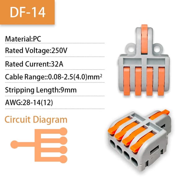 Ledningsforbinder, Push-in Crimp Terminalblok, Alsidig Kompatibilitet,DF-14, 10PCS-e