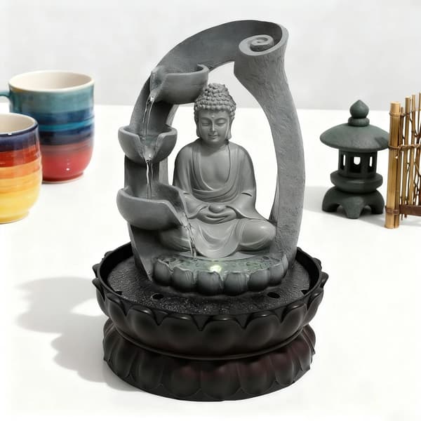 Vandfontæne, Buddha Dekor, Afslapningsfunktion,Lys Grå