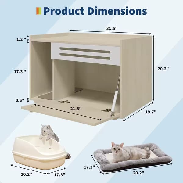 Kattlåda Inhägnad, Modern Design, Ventilerad för Luktkontroll,vit