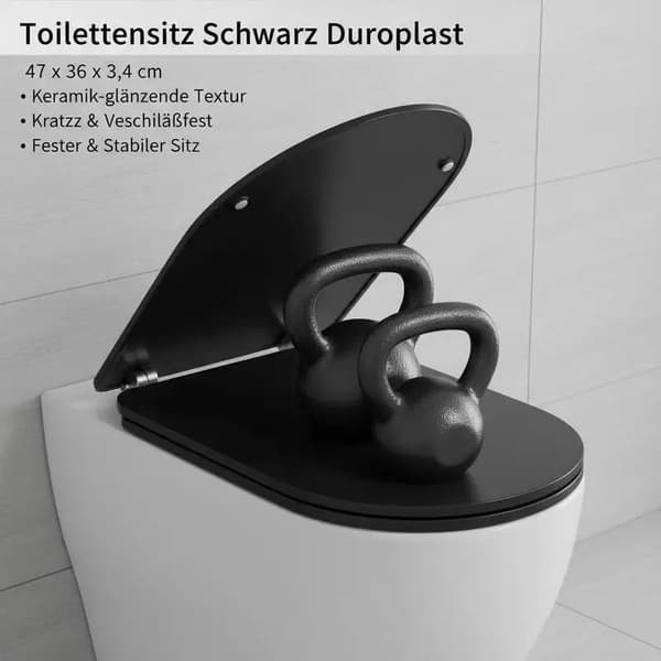 Toiletbræt, Holdbart Duroplast, Nem Installation,Rund, sort