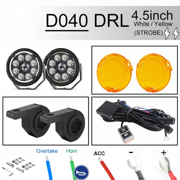 Motorcykel Dimljus, LED, Strobe-lägen,D040 kabelfäste