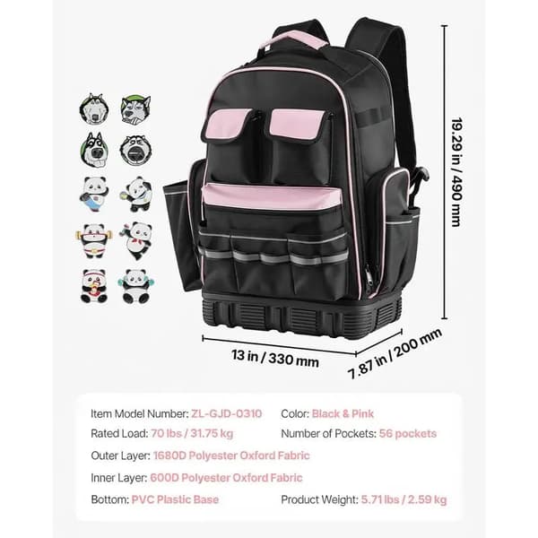 Værktøjsrygsæk, Robust Design, 56 Lommer,pink