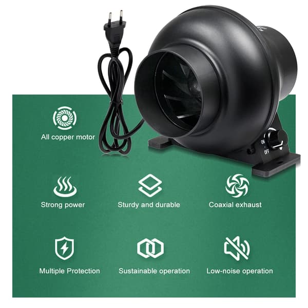 Inline Ventilationsfläkt, Hög Luftflöde, Justerbar Hastighet,18W