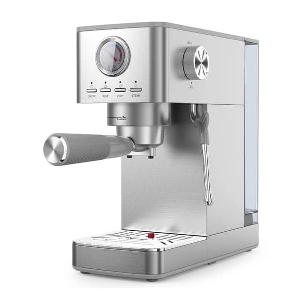 Espressomaskin, 20 Bar Pump, Ångstav,Silver-Knapp Stil