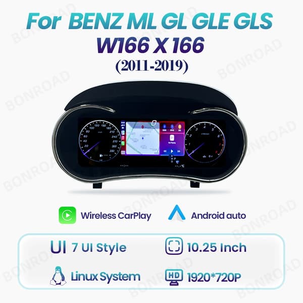 Digitalt Instrument Cluster, Trådløs CarPlay, Android Auto Support,W166 X166