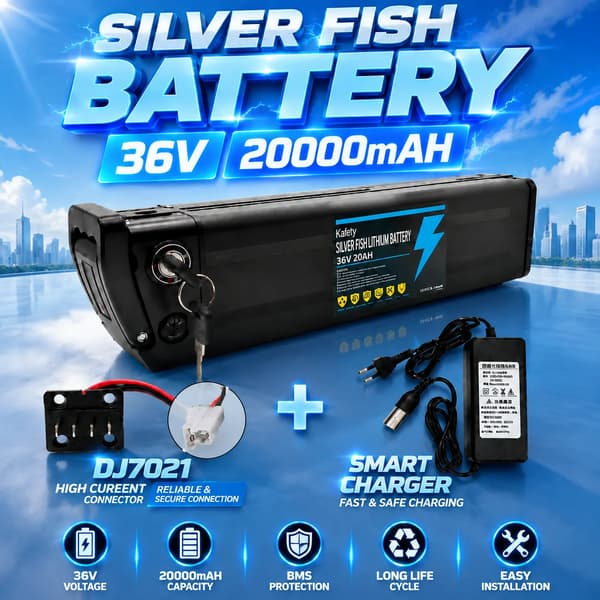 18650 Lithiumbatteri, 20Ah kapacitet, flere kompatibiliteter,36VSilverfish-DJ7021