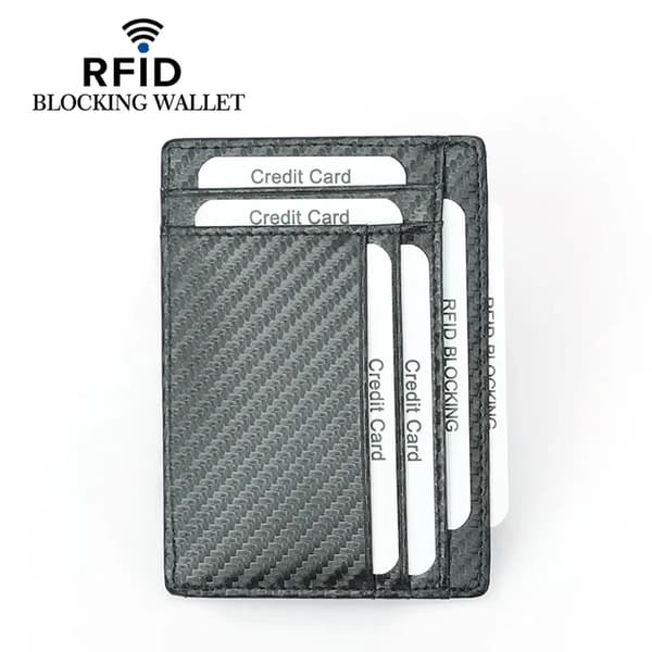Plånbok, Äkta Läder, Slim Design,Kolfiber svart