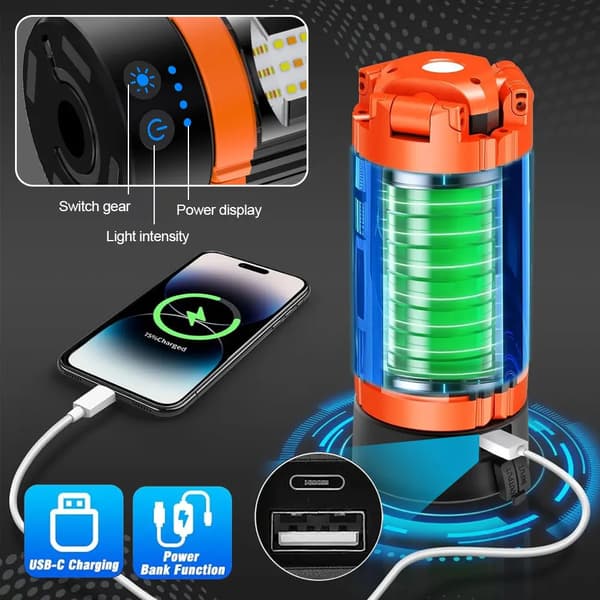 Campinglampa, Justerbart Stativ, Multidirektionell Belysning,9000mAh
