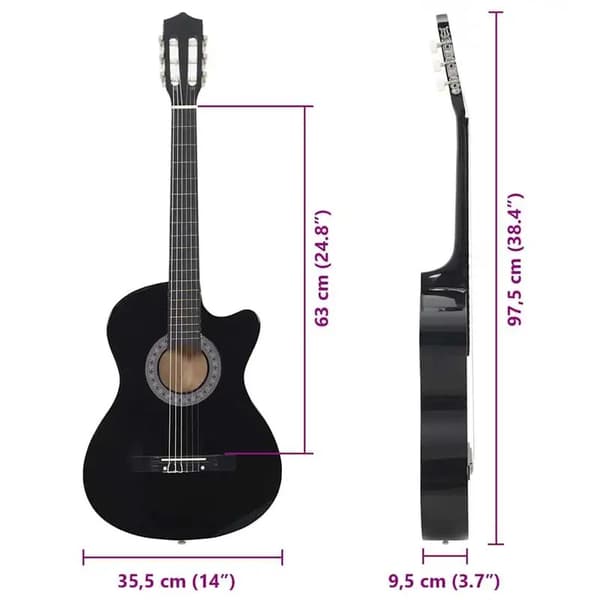 Klassisk Guitar, Massiv Trækonstruktion, Cutaway Design,Sort