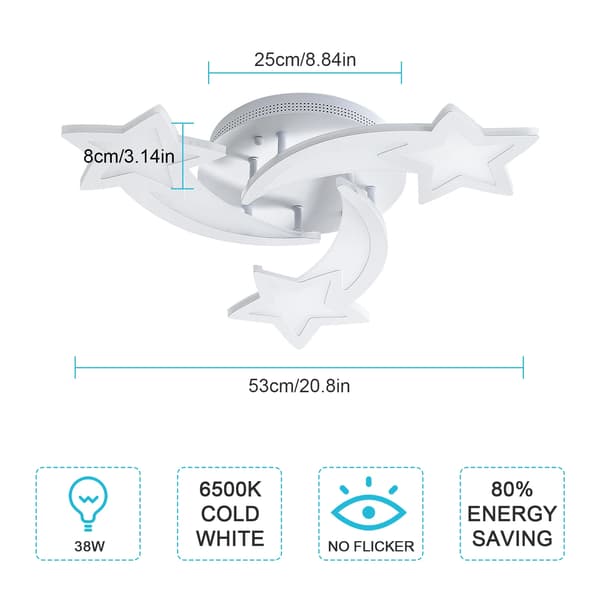 Loftlampe, Stjerneformet Design, Energi Effektiv LED,6500K