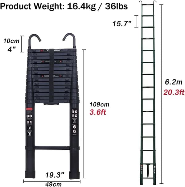 Foldestige, 6,2 m højde, 150 kg belastningskapacitet,6.2M