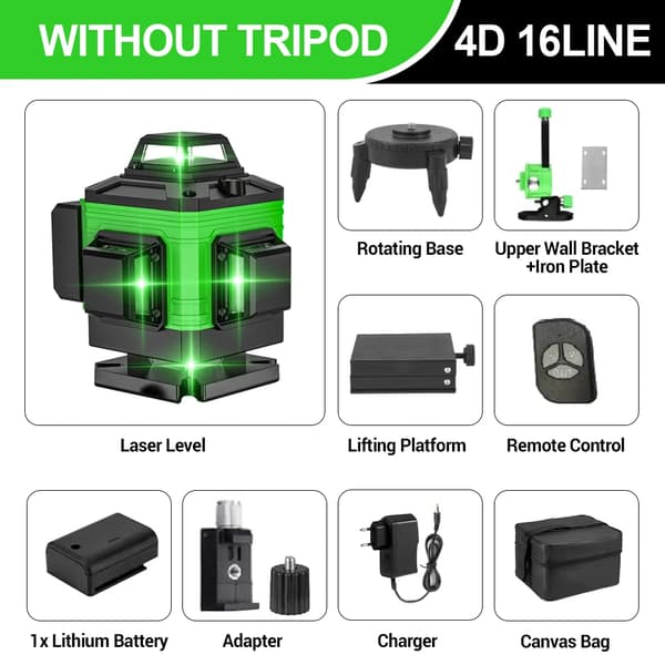 Laser Niveau, 16 Linjer, Selvnivellerende,16 Linjer-Stofpose