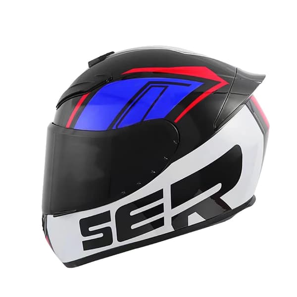 Helm til fuld ansigt, Unik graffiti design, Åndbar ventilation,M, Blå-b