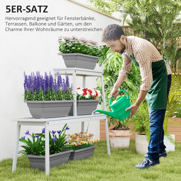 Planterare, 5-delarsset, 59 cm längd, 21 cm bredd, 16 cm höjd, plastmaterial