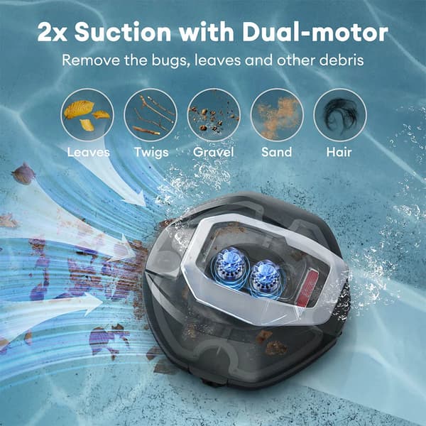 Robot Pool Cleaner, Trådløs Drift, Kraftfuld Dobbeltmotor System,sort