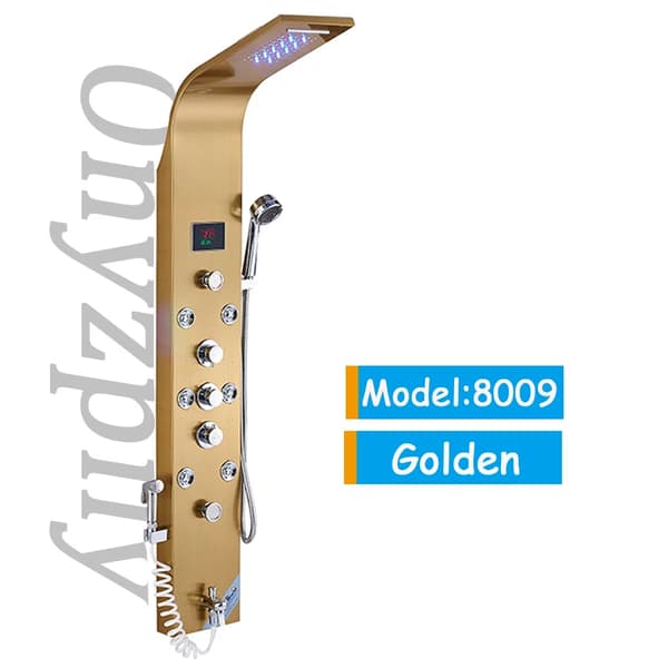 Duschpanel, LED-temperaturdisplay, multifunktionell design,Guld 8009