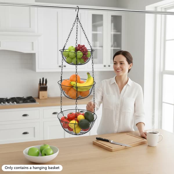 Frugtkurv, 3-lags design, pladsbesparende opbevaring,sort