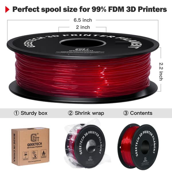3D TPU Filament, Flexibelt Material, Hög Utskriftskvalitet,Röd