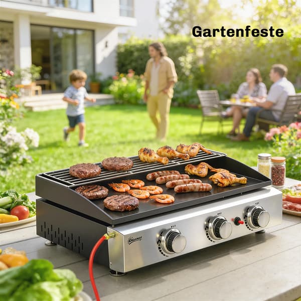 Gasgrill, 3 brændere, bærbart design,BBQ grill